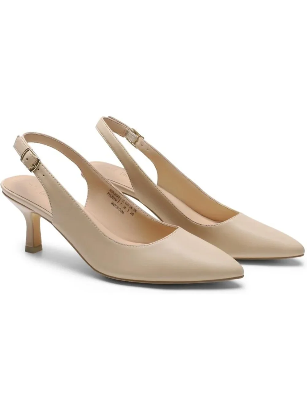 Womens Nude Faux Leather Kitten Slingback Low Heels Casual Dress Shoes Pumps